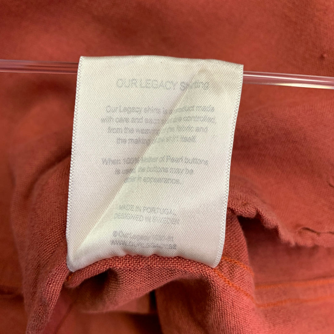 OUR LEGACY Size M Orange Rust Linen Cotton One Pocket Long Sleeve Shirt