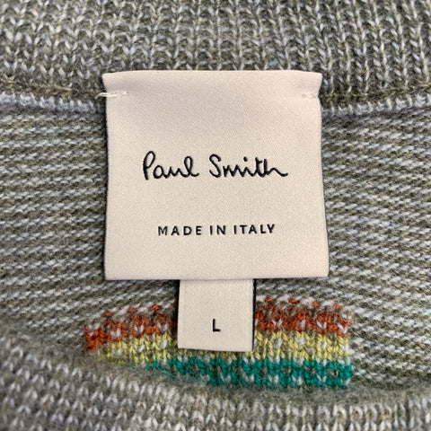 PAUL SMITH Size L Grey Lambswool Cotton Crew Neck Pullover