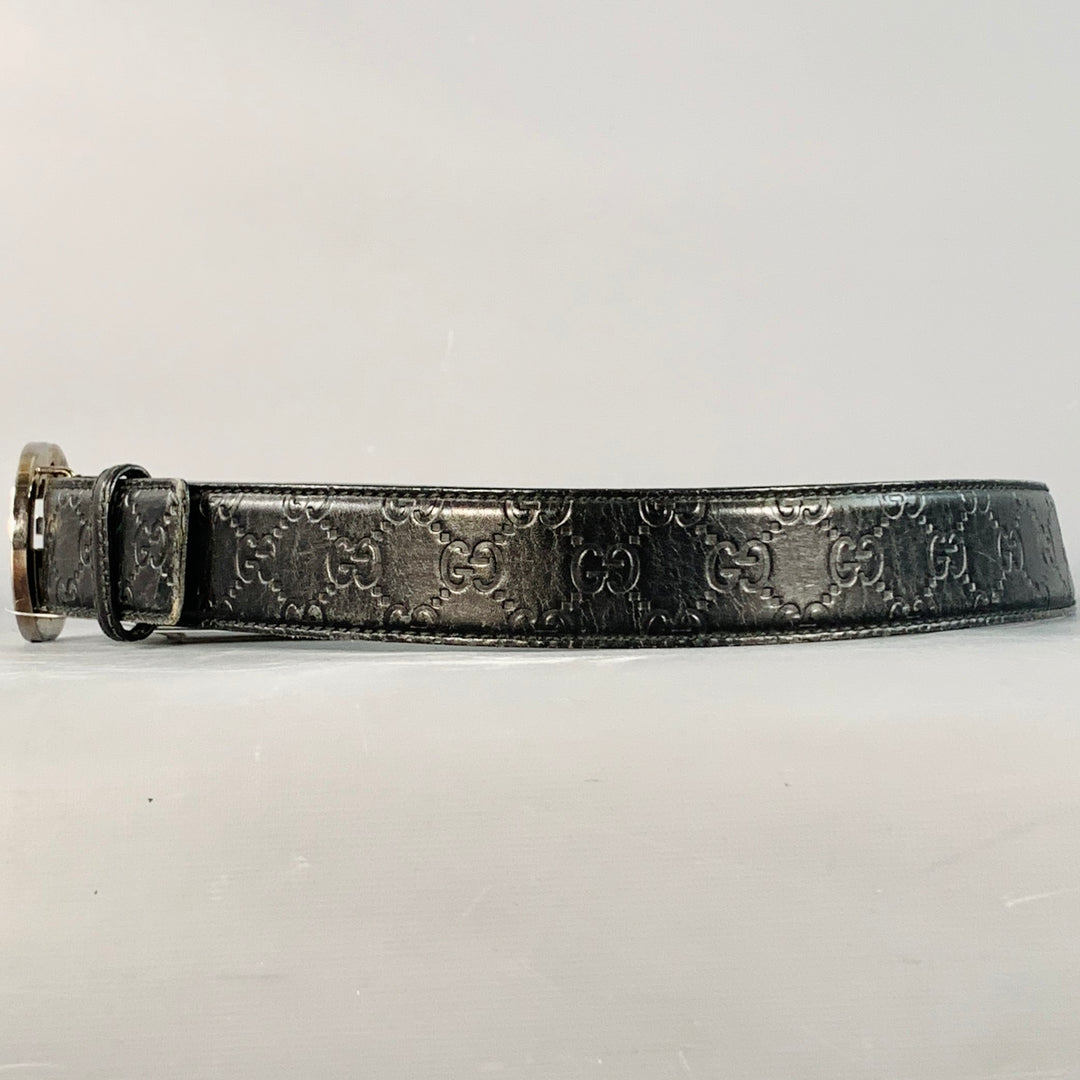 GUCCI Size 38 Guccissima Black Monogram Leather GG Buckle Belt