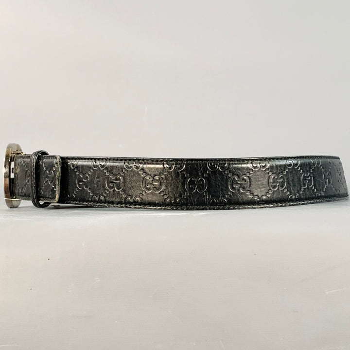GUCCI Size 38 Guccissima Black Monogram Leather GG Buckle Belt