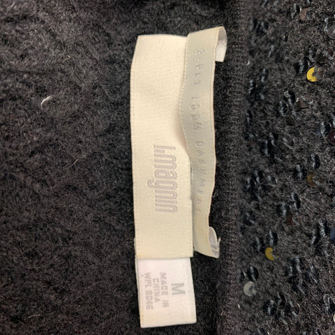 I.MAGNIN Taille M Pull Col V en Cachemire Noir à Paillettes