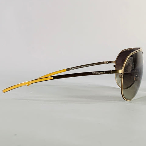 DIOR HOMME Silver Taupe Metal Wrap Around Aviator Sunglasses
