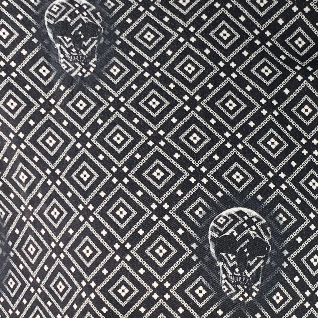 THE KOOPLES Size XL Black White Skulls Viscose Snaps Long Sleeve Shirt
