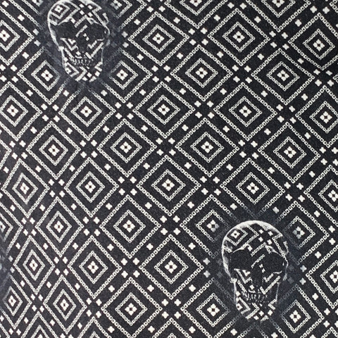 THE KOOPLES Size XL Black White Skulls Viscose Snaps Long Sleeve Shirt