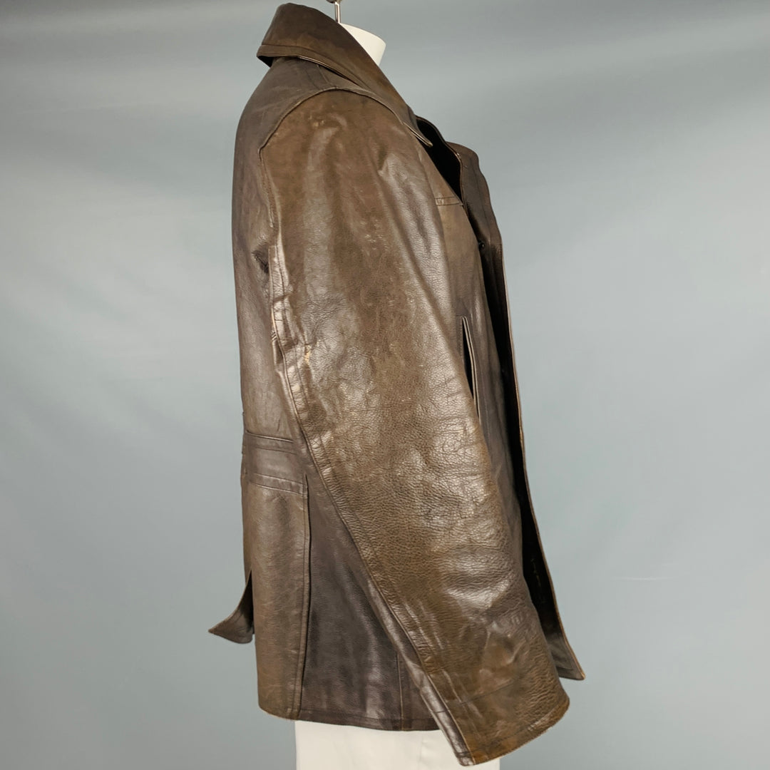 RRL by RALPH LAUREN Size XL Brown Leather Peacoat