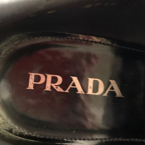 PRADA Size 10 Black 2E2718 Leather Lace Up Shoes