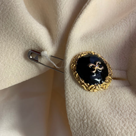 AZADEH Size M Cream Black Silk Blend Coat