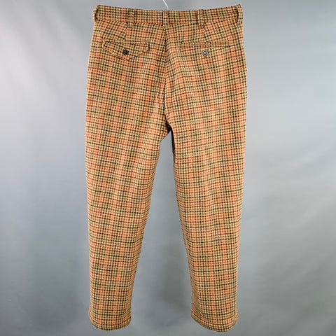 Pantalon décontracté BARACUTA taille 34 en laine à motif pied-de-poule marron multicolore avec braguette zippée