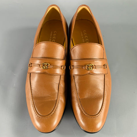 GUCCI Size 10.5 Tan Leather Slip On Loafers