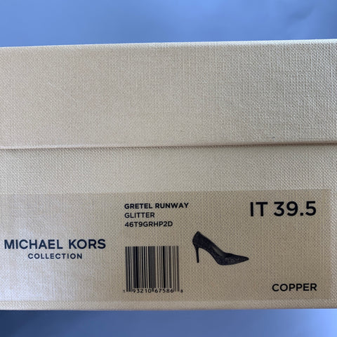 MICHAEL KORS COLLECTION Size 9.5 Copper Glittered Leather Trim Stiletto Pumps