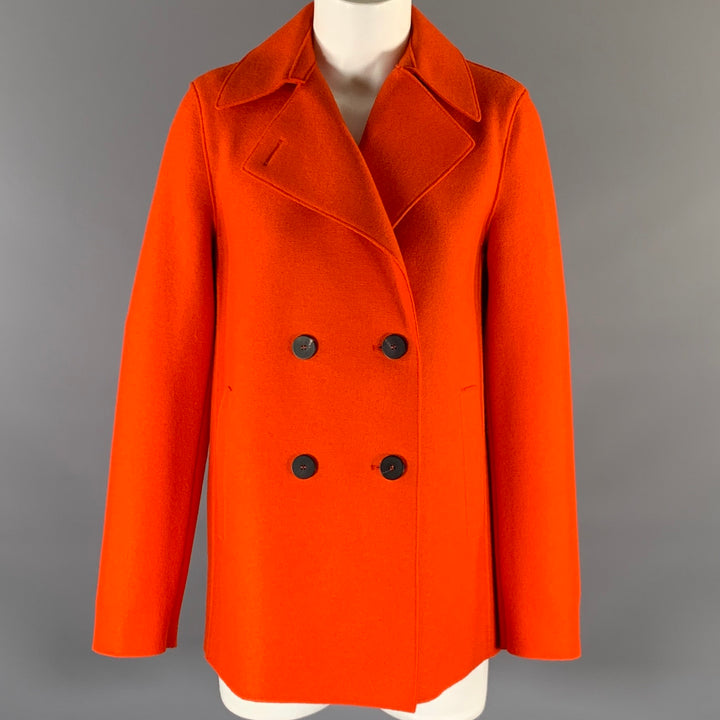 HARRIS WHARF LONDON Size M Orange Wool Textured Double Breasted Jacket