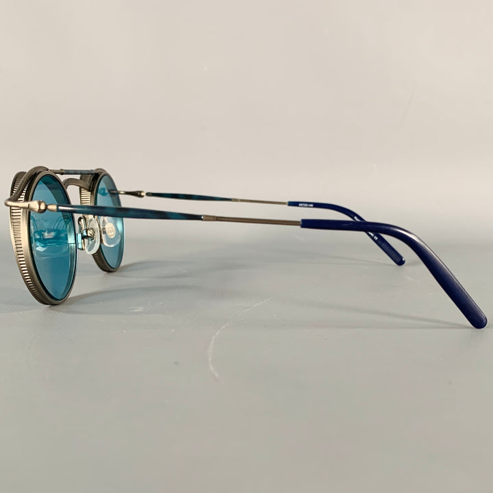 MATSUDA 2903H Silver Navy Titanium Round Sunglasses