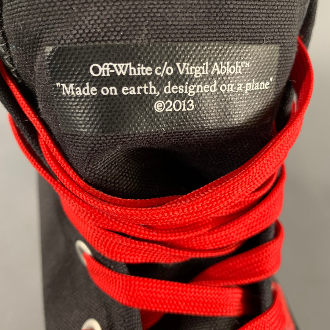 OFF-WHITE Size 13 Black Red Logo Canvas High Top Sneakers