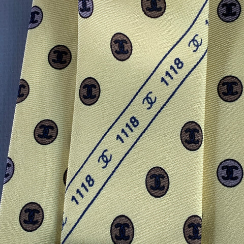 CHANEL Yellow Brown CC Monogram Logo Silk Tie