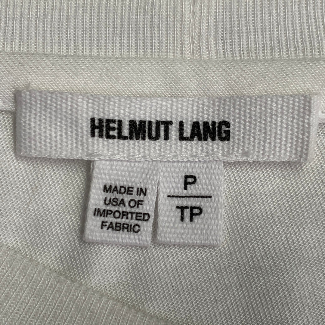 HELMUT LANG Size S White Silver Distressed Graphic Cotton Blend Crew Neck T-shirt