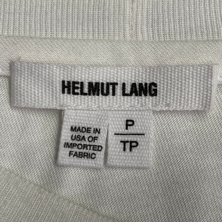 HELMUT LANG Size S White Silver Distressed Graphic Cotton Blend Crew Neck T-shirt