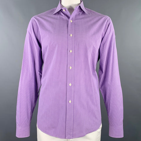 POLO by RALPH LAUREN Size XXL Purple White Checkered Cotton Long Sleeve Shirt