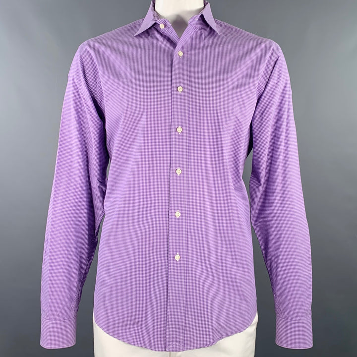 POLO by RALPH LAUREN Size XXL Purple White Checkered Cotton Long Sleeve Shirt