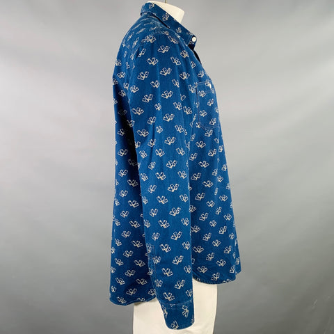 RRL by RALPH LAUREN Size XL Indigo Khaki Playing Cards Print Cotton Long Sleeve Shirt