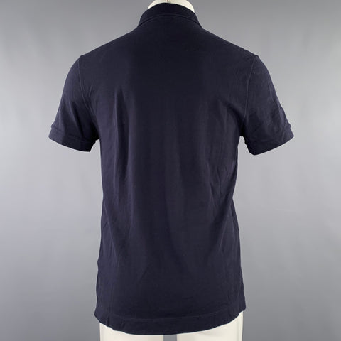 LACOSTE Size M Navy Cotton Blend Regular Fit Hidden Buttons Polo