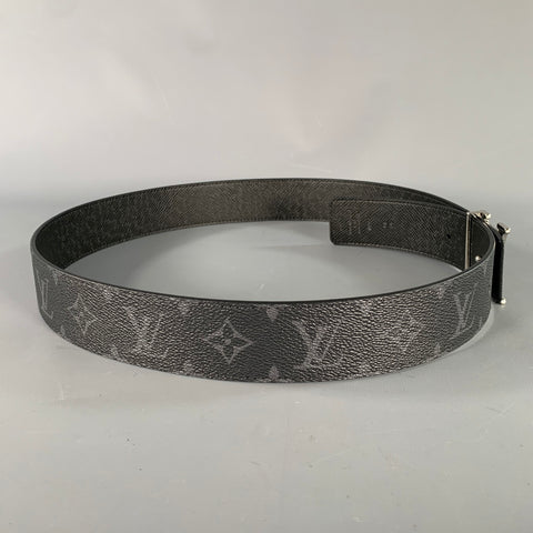 LOUIS VUITTON Size 36 Black Grey Monogram Canvas Belt