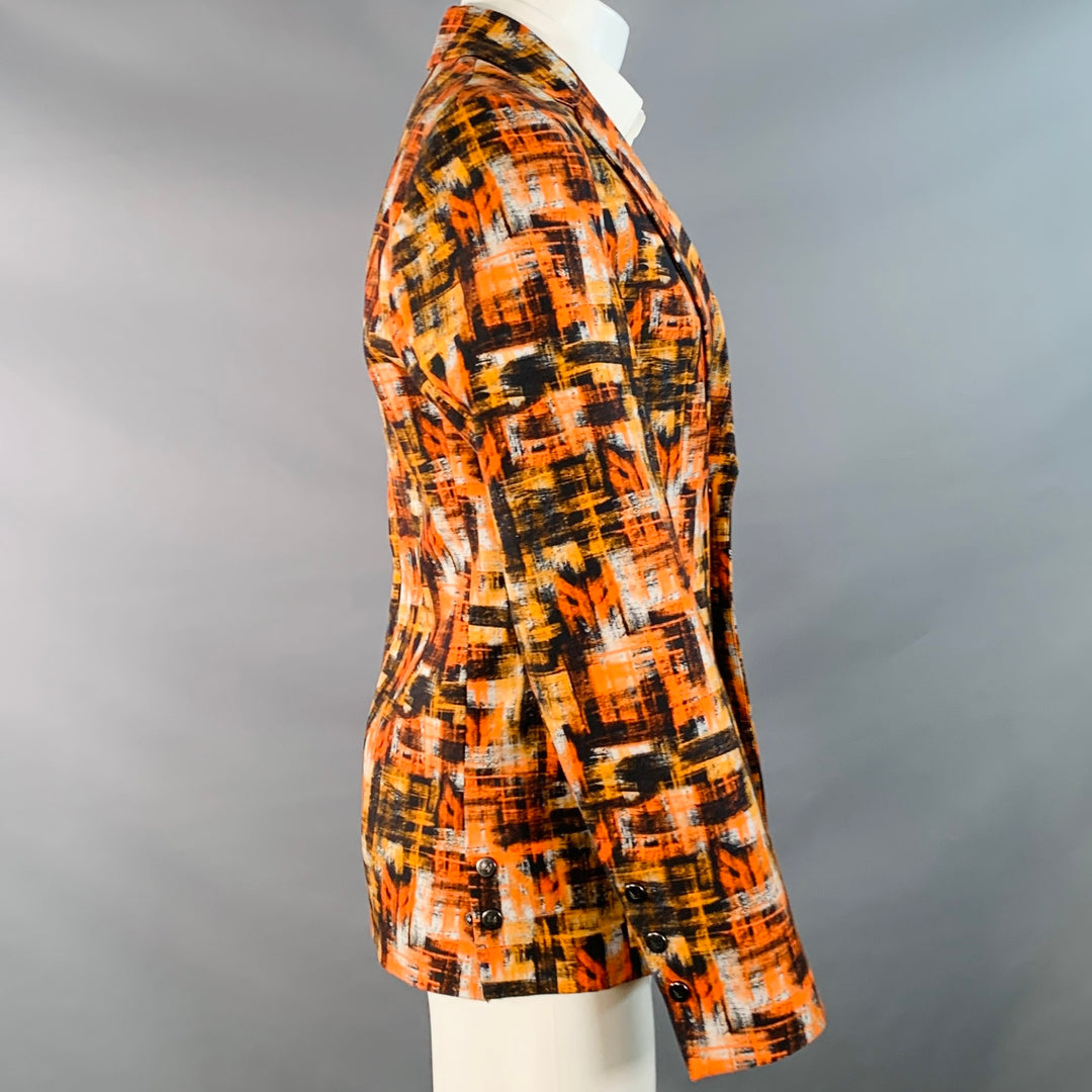 MARCELL VON BERLIN Size 36 Orange Black White Abstract Print Cotton Slim Fit Sport Coat