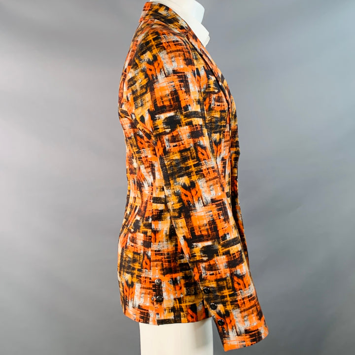 MARCELL VON BERLIN Size 36 Orange Black White Abstract Print Cotton Slim Fit Sport Coat