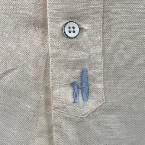 JOHNNIE-O Size M Cream Linen Blend Button Down Collar Two Pockets Long Sleeve Shirt