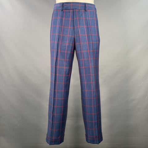 ASTOR & BLACK Size 44 Navy Red Twill Plaid Vest Suit Set