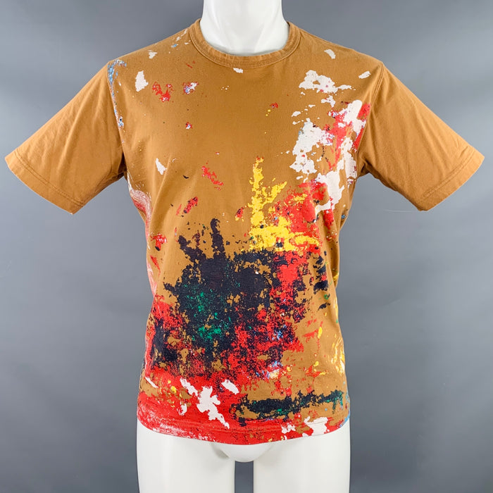 JUNYA WATANABE Size M Tan Multi Color Hand Painted Cotton Crew Neck T-shirt