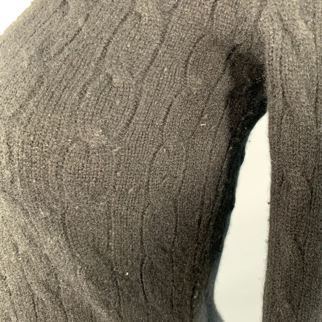 RALPH LAUREN Size S Black Cashmere Cable Knit Flared Hem V-Neck Sweater