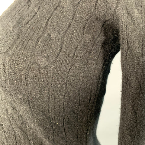RALPH LAUREN Size S Black Cashmere Cable Knit Flared Hem V-Neck Sweater