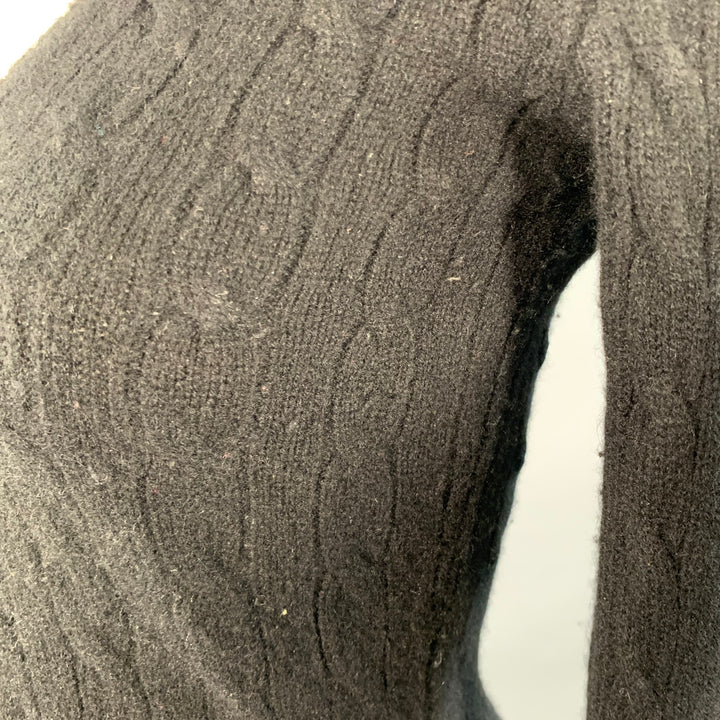 RALPH LAUREN Size S Black Cashmere Cable Knit Flared Hem V-Neck Sweater