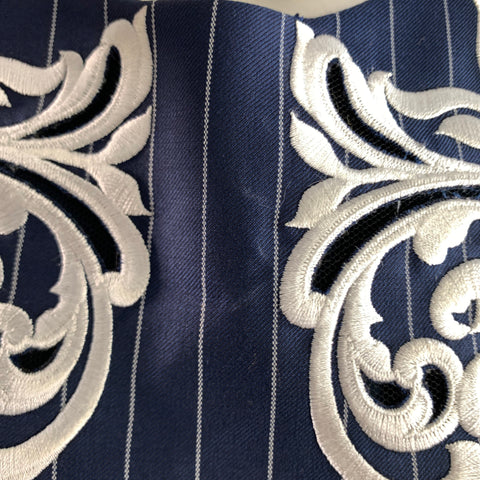 VERSACE SS2013 Size 4 Blue White Viscose & Cupra Pinstripe Notch Lapel Dress & Blazer Set