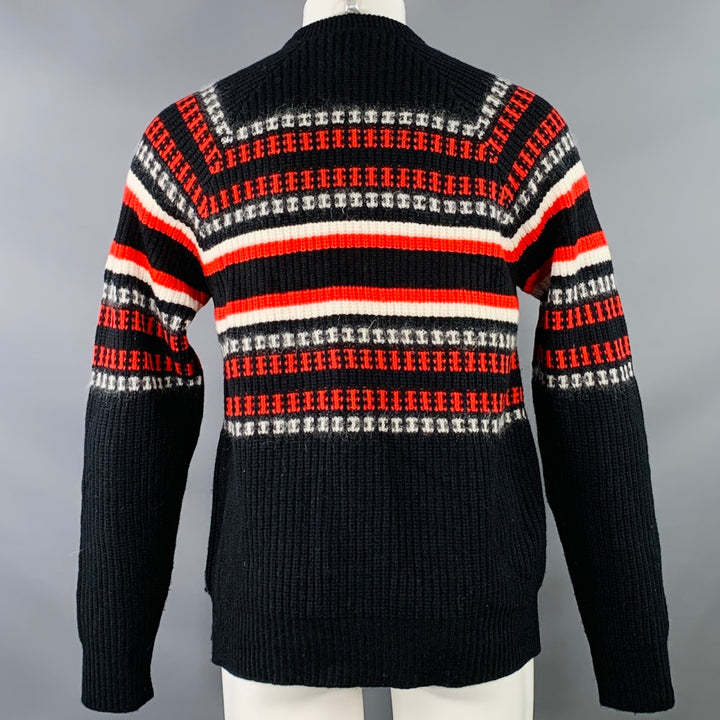 GIVENCHY Size L Black Red White Stripe Wool Blend Crew Neck Sweater