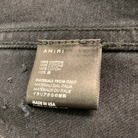 AMIRI Taille XL Veste camionneur en coton en détresse gris noir