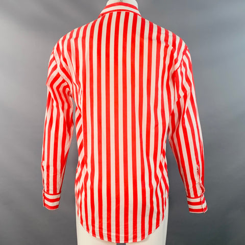 GIANMARCO VENTURI Vintage Size S Red White Stripe Cotton One Pocket Long Sleeve Shirt