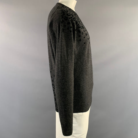 KOLOR Size XL Grey Black Leopard  Print Wool V Neck Pullover