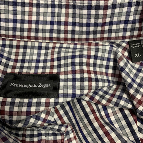 Chemise en Coton à Carreaux Rouge et Bleu Marine Manches Longues ERMENEGILDO ZEGNA Taille XL