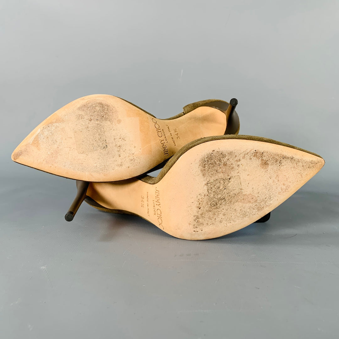 JIMMY CHOO Size 4.5 Brown Taupe Suede Ankle Strap D'Orsay Pumps