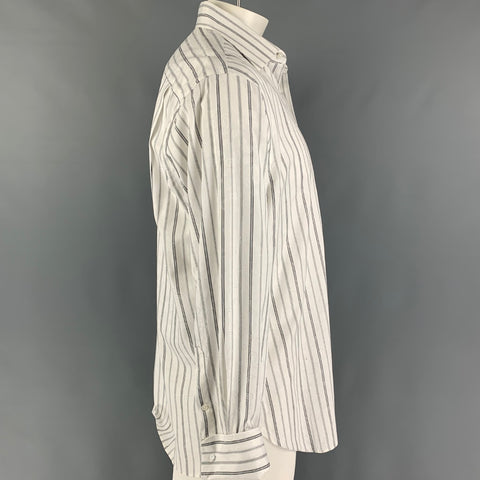 JOHN W. NORDSTROM Talla L Camisa de manga larga con puño francés Paisley blanco y negro