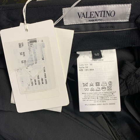 VALENTINO Size 34 Black Navy Polyester Virgin Wool Flat Front Dress Pants