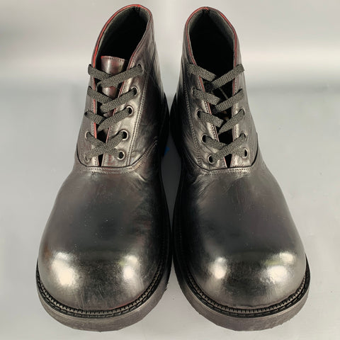 CUSTOM MADE Size 10 Black Leather Lace-Up Clown Ankle Boots