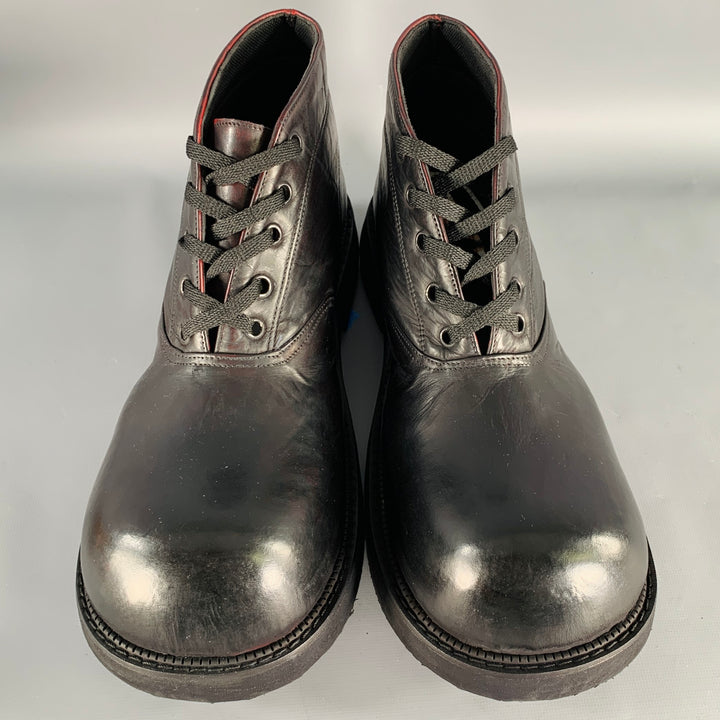 CUSTOM MADE Size 10 Black Leather Lace-Up Clown Ankle Boots