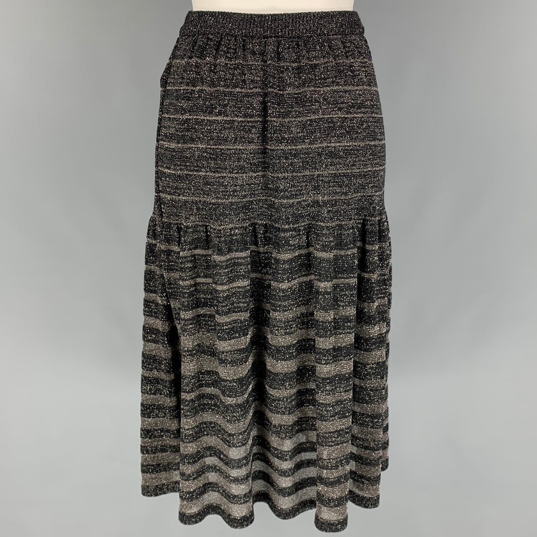 KENZO Size S Black Acrylic Blend Stripe Elastic Waistband Mid-Calf Skirt