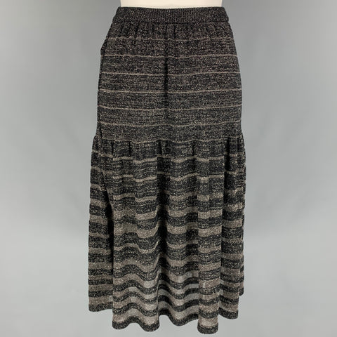 KENZO Size S Black Acrylic Blend Stripe Elastic Waistband Mid-Calf Skirt