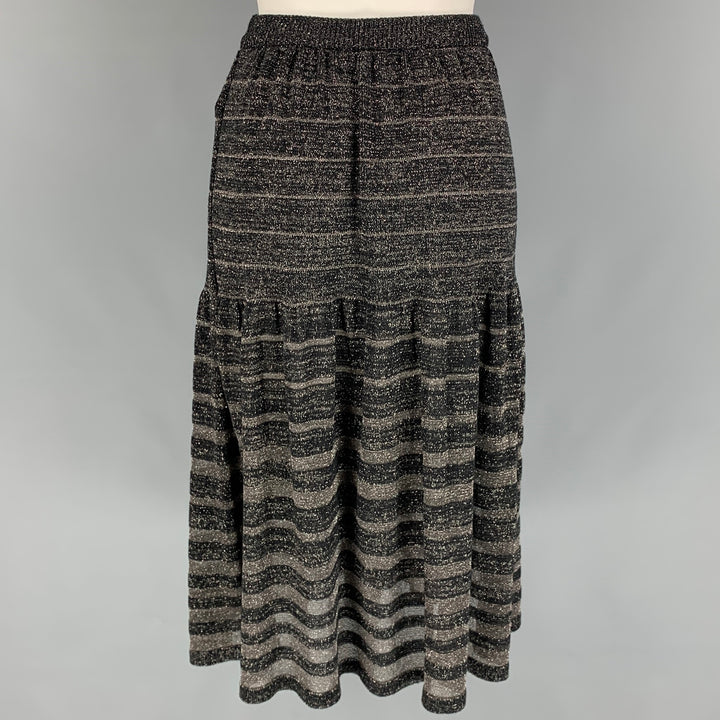 KENZO Size S Black Acrylic Blend Stripe Elastic Waistband Mid-Calf Skirt