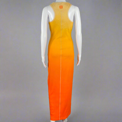 Robe longue débardeur LOEWE taille M, mélange de coton orange et beige, dégradé de couleurs