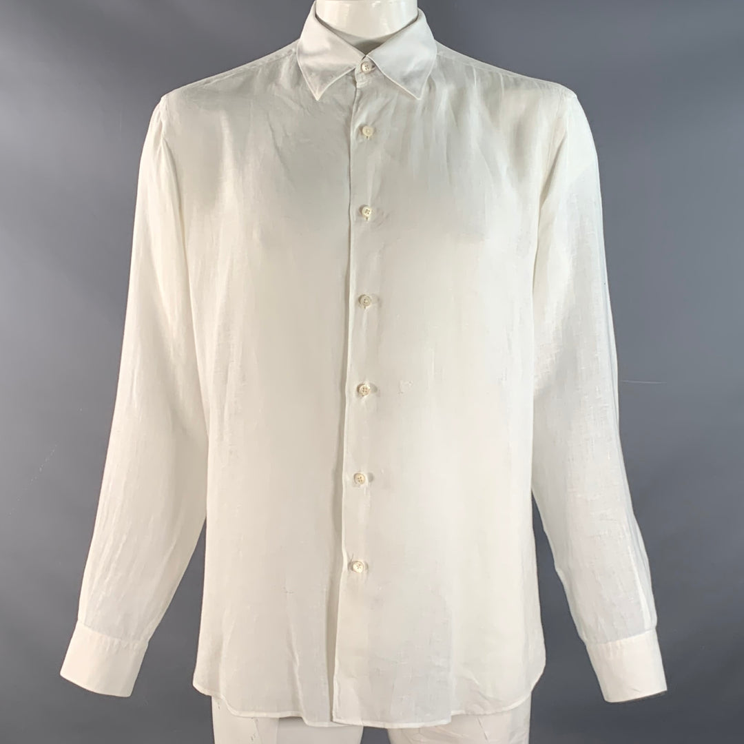 ERMENEGILDO ZEGNA Size XL White Linen Long Sleeve Shirt