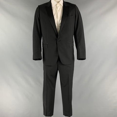 LANVIN Taille 46 Noir Solide Laine Mohair Peak Revers Smoking